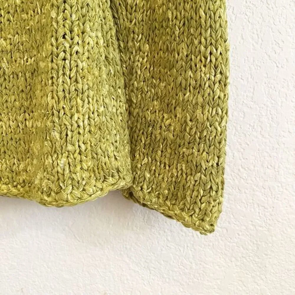 Chicos Womens Sweater 2 Large Green Open Front Chunky‎ Knit One Button Cardigan